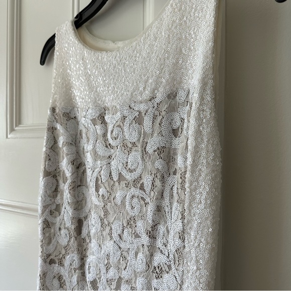 Ralph Lauren Evening | White Sequin and Lace Low-Slit Gown - Picture 2 of 8